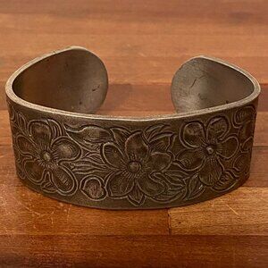 Salisbury Pewter Co. Cuff Bracelet Floral Stamped Pewter February